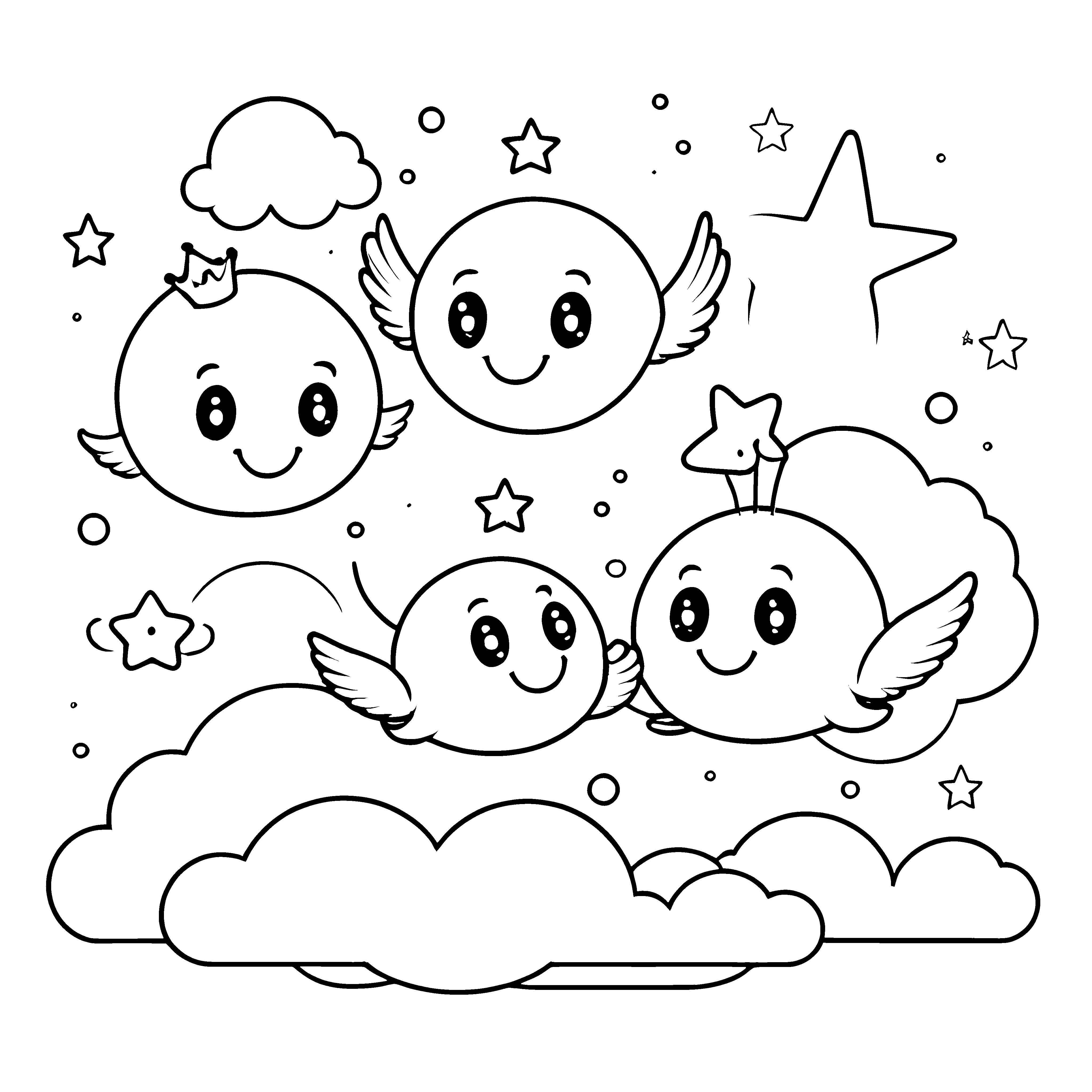 Verspielte Kawaii-Wolken mit Flügeln Bastelmotiv für Wolkenfans