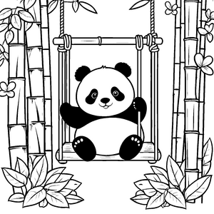 Freudiger Panda auf der Schaukel Bastelvorlage für kreative Bambusliebhaber