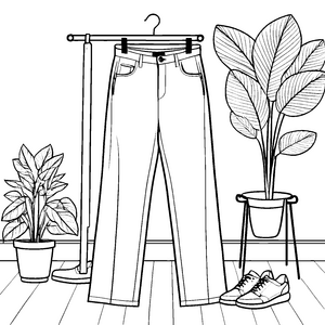 Stilvolle Damenhose mit Zimmerpflanzen Ausmalbild für malfreudige Pflanzenfreunde