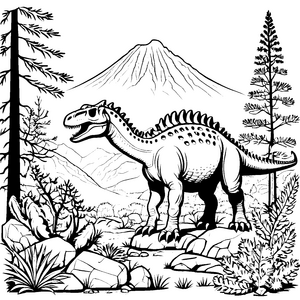 Stolzer Pachycephalosaurus am Vulkan Bastelvorlage für mutige Gebirgsfreunde