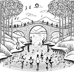 Harmonische Musen am Musikteich Malbild für kreative Klangträumer