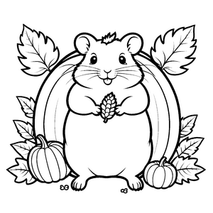 Niedlicher Kawaii-Hamster mit Kürbis Malbild für kleine Erntefreunde