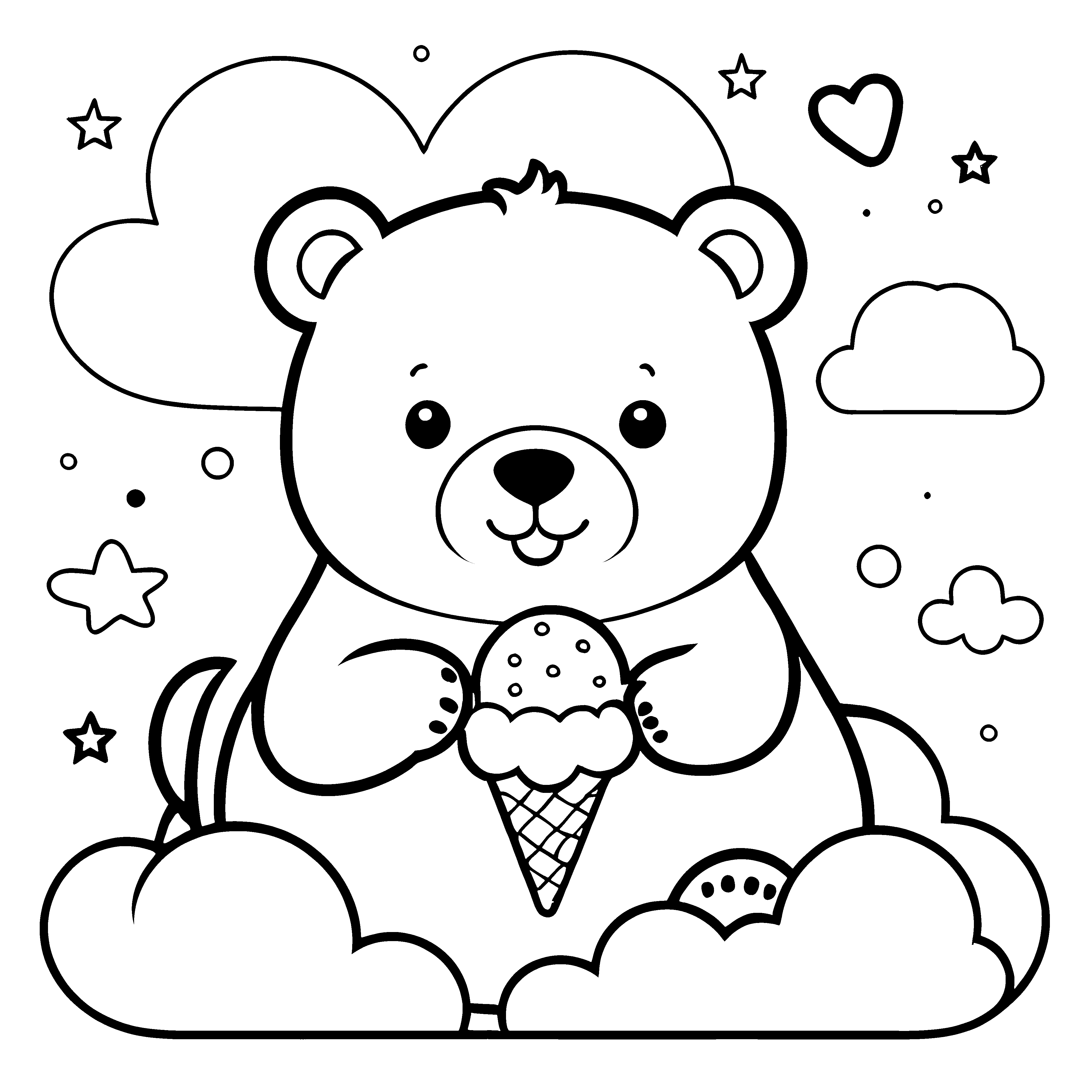 Verspielter Kawaii-Eisbär mit Eiswaffel Bastelvorlage für fröhliche Wolkenfreunde