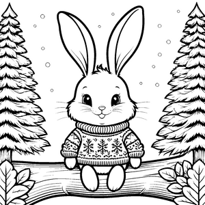 Begeistertes Kaninchen im Pullover Ausmalbild für fröhliche Waldtierfreunde
