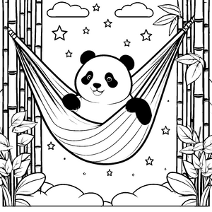 Gemütlicher Panda in der Hängematte Malbild für junge Bambusfreunde