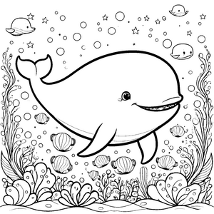 Herzlicher Wal mit Muscheln Malvorlage für neugierige Meeresbewohner