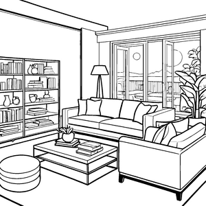 Modernes Wohnzimmer mit Couchtisch Malbild für junge Wohnraumgestalter