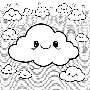Herzliche Kawaii Wolken mit Sternen Bastelmotiv für neugierige Himmelsputzer