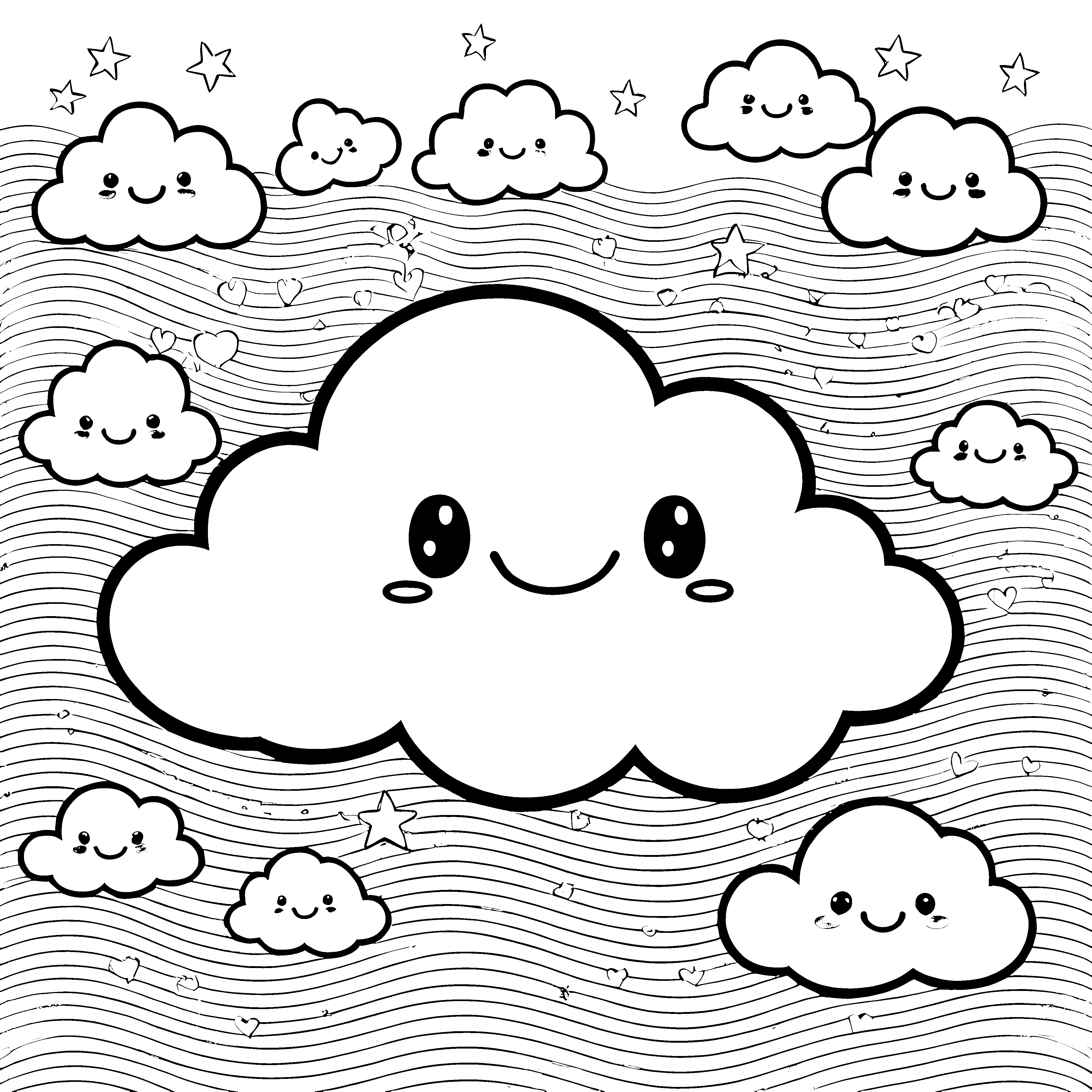 Herzliche Kawaii Wolken mit Sternen Bastelmotiv für neugierige Himmelsputzer