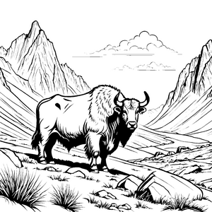 Wundervoller Yak in hohen Bergen Bastelvorlage für Naturfreunde