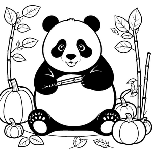 Niedlicher Panda mit Kürbissen Bastelmotiv für neugierige Waldfreunde