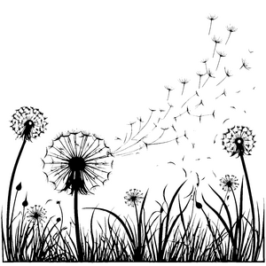 Sanfte Pusteblumen im Gras Ausmalbild für fröhliche Naturkinder