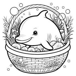 Verspielter Kawaii-Delfin in dekorativer Schale Bastelmotiv für kleine Wasserfreunde