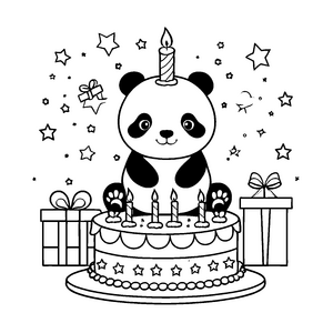 Feierlicher Panda mit Geburtstagstorte Malbild für kreative Partyfreunde
