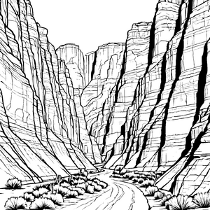 Weite Schlucht mit geschichtetem Fels Malbild für kleine Naturforscher