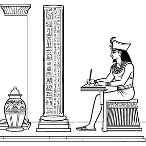 Würdiger Schreiber an Hieroglyphenspalte Bastelvorlage für malfreudige Tempelbesucher