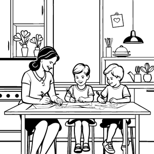 Liebebegeisterte Mutter mit Jungen Malvorlage für kleine Küchenfreunde