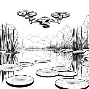 Moderne Drohne über Seerosen Ausmalbild für kleine Wasserforscher