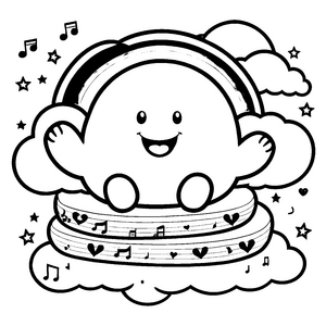 Fröhliches Kawaii-Wesen mit Musiknoten Bastelmotiv für mutige Sternenjäger
