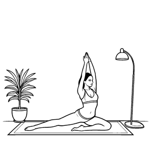 Ruhige Yoga-Pose mit Zimmerpflanze Malbild für Wohnraumträumer