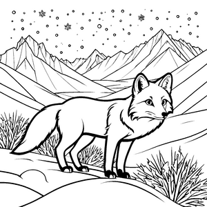 Prachtvoller Polarfuchs in schneebedeckten Bergen Bastelvorlage für kreative Schneeflockenjäger