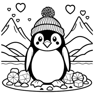 Bezaubernder Kawaii-Pinguin mit Strickmütze Bastelvorlage für neugierige Eisländer