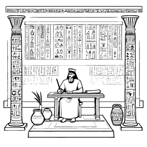 Prächtiger Schreiber an Hieroglyphenwand Ausmalbild für mutige Schriftgelehrte