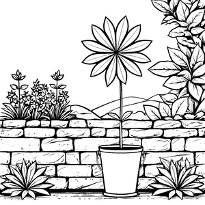 Prachtvoller Weihnachtsstern an Steinmauer Ausmalbild für verträumte Blumenkinder
