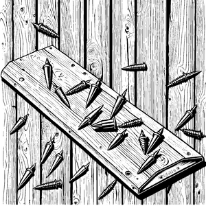 Abwechslungsreiche Nägel auf dem Holzbrett Bastelvorlage für junge Handwerker