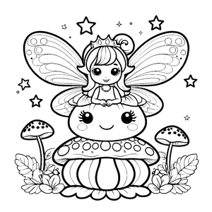 Niedliche Kawaii Fee auf Pilz Bastelvorlage für kleine Sternenjäger