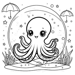 Wunderschöner Oktopus in Seifenblase Bastelmotiv für junge Strandfreunde