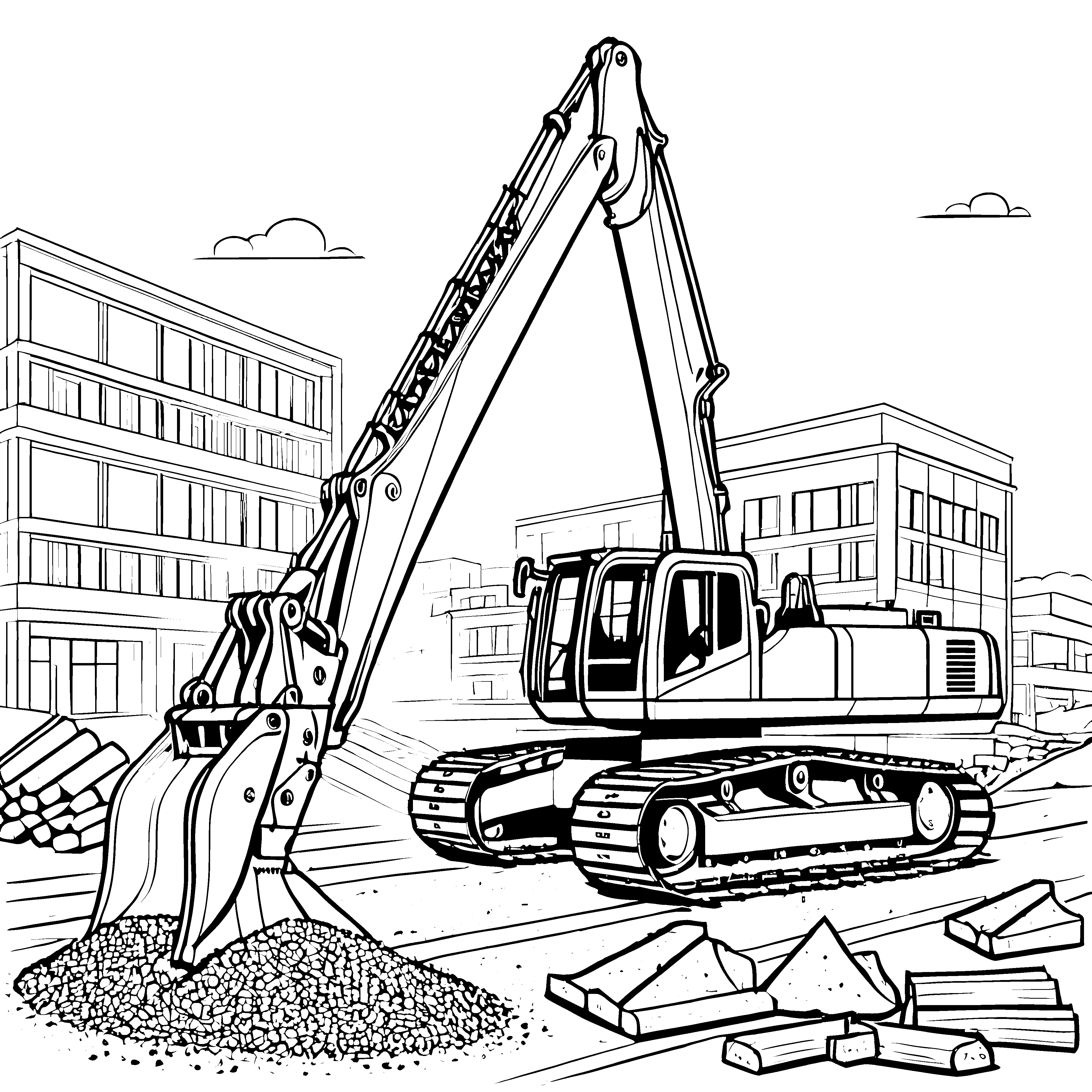 Massiver Bagger mit Holzscheiten Bastelmotiv für junge Baumeister