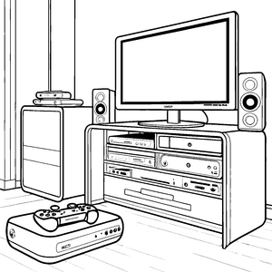 Modernes Wohnzimmer mit Spielekonsolen Bastelvorlage für junge Technikfreunde