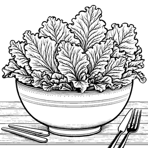 Frischer Batavia-Salat mit Besteck Malvorlage für kleine Küchenhelfer