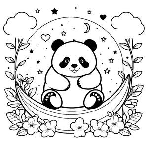 Heimeliger Panda auf der Mondsichel Malbild für fröhliche Sternenjäger