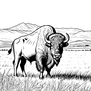 Mächtiger Bison vor Gebirgszügen Malbild für fröhliche Bergwanderer
