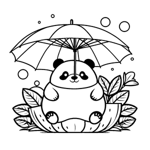 Verspielter Panda unter Regenschirm Ausmalbild für mutige Waldfreunde