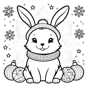 Herzliches Kaninchen mit Strickmütze Ausmalvorlage für kleine Winterfreunde