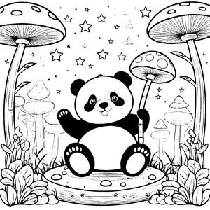 Verträumter Panda auf Pilzen Bastelmotiv für kreative Waldgeister