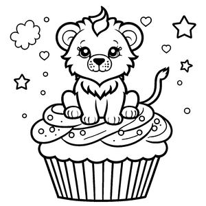 Lieber Löwe auf Cupcake Bastelmotiv für malfreudige Naschkatzen