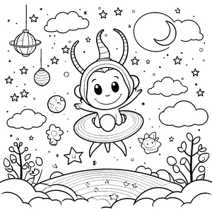 Nettes Kawaii-Alien auf Untertasse Bastelmotiv für junge Weltraumpioniere