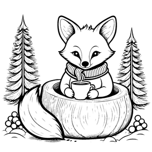 Gemütlicher Fuchs im Fass Bastelvorlage für Wintertierfreunde
