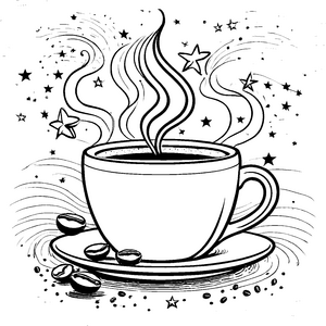 Magischer Kaffee mit Sternen Malbild für junge Kaffeekonauten