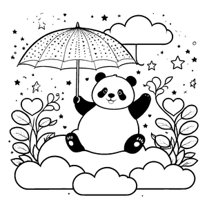 Sanfter Panda mit Regenschirm Bastelmotiv für mutige Wolkenreisen