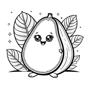Niedliche Kawaii-Avocado mit Sternen Malbild für junge Naturfreunde