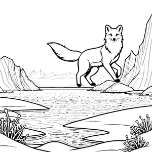 Eisiger Polarfuchs am Fluss Malvorlage für mutige Eisländer