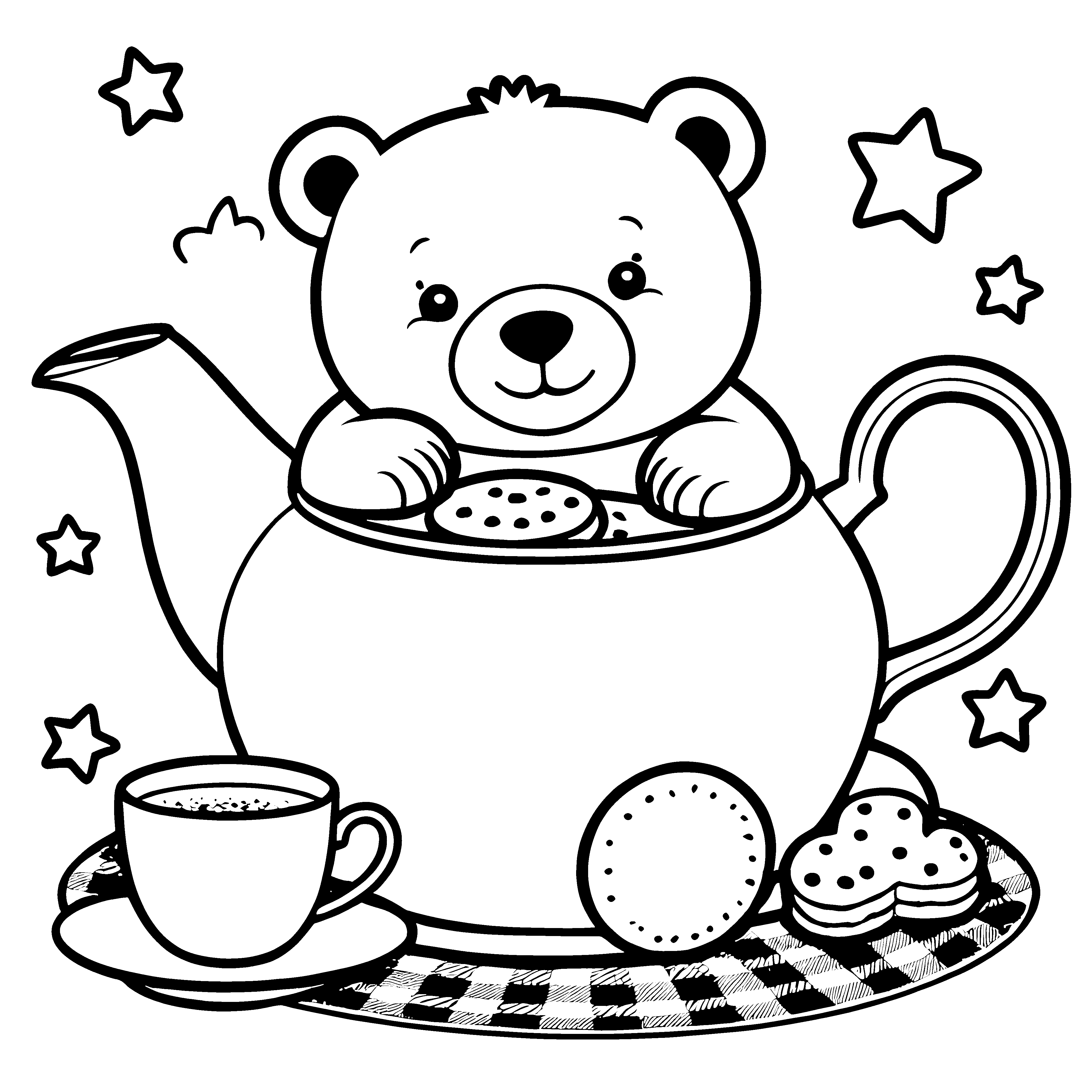 Niedlicher Kawaii-Eisbär in Teekanne Bastelmotiv für verträumte Teeküchenfreunde