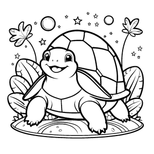 Freudige Kawaii-Schildkröte mit Sternen Malbild für Pflanzenfreunde