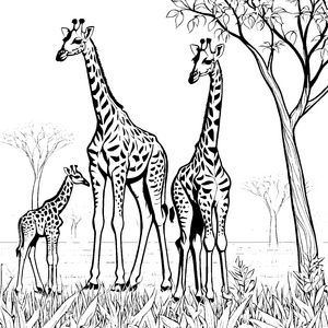 Heiteres Giraffenjungtier mit Baum Ausmalvorlage für verträumte Savannengäste