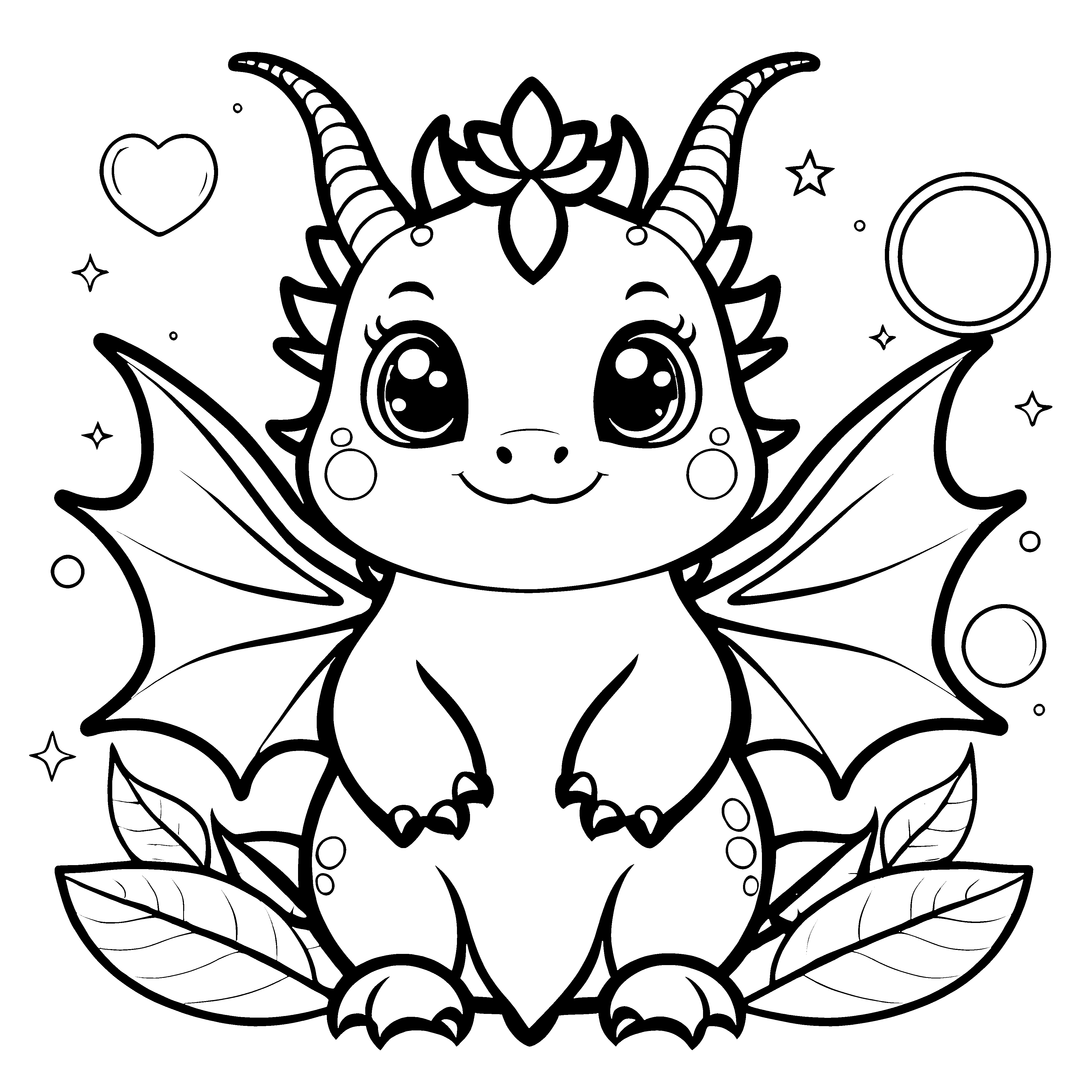 Bezaubernder Kawaii-Drache mit Blume Malvorlage für Pflanzenfreunde